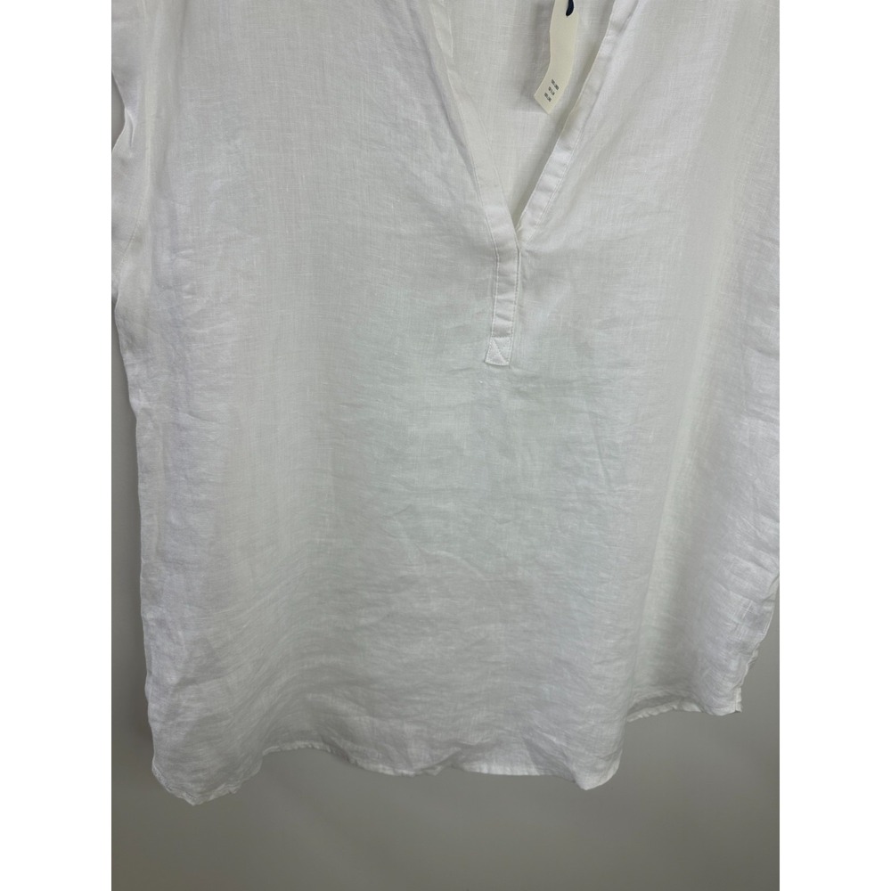 Gap Popover Linen Short Sleeve Top Optic White Women Large Summer Blouse - Picture 4 of 12